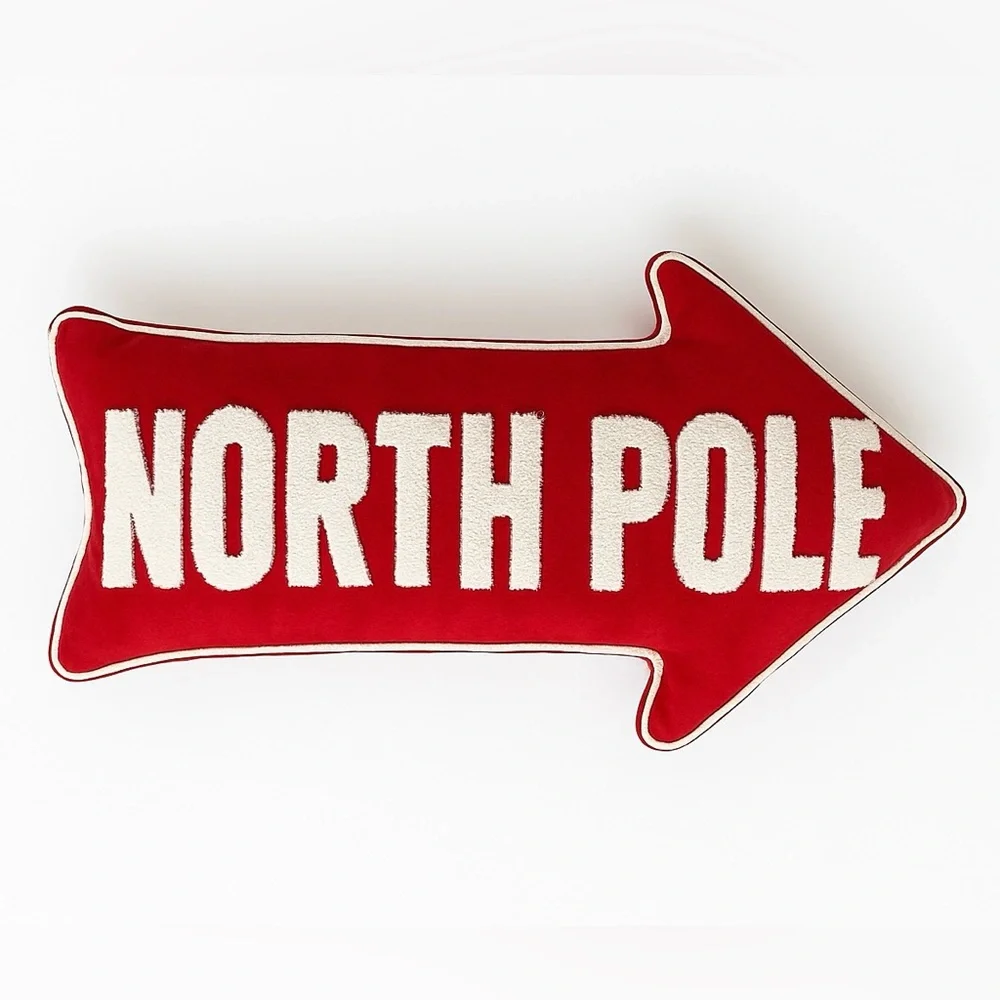 North Pole Arrow Decorative Pillow – Red & White Holiday Accent Christmas pillow